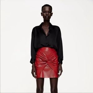 Zara red faux leather skirt